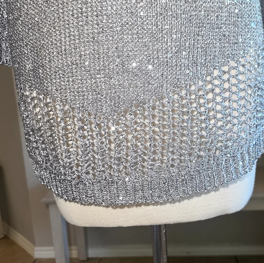 Lauren Michelle metallic silver sequin sweater - Picture 3 of 7